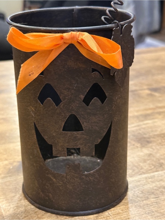 Other - Halloween Jack-O'-Lantern Rustic Metal Lantern with Orange Bow